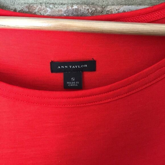 Ann Taylor Small Red Orange Ruffle Layers Short Sleeve Tee Shirt Dress Vibrant T - Picture 2 of 6